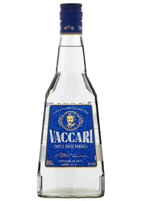 Vaccari Triple Anise Sambuca 700ml Italian liqueur bottle with blue cap and label