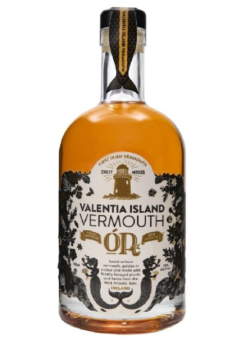 Valentia Island Vermouth sweet Irish fortified wine bottle with ornamental mermaid label