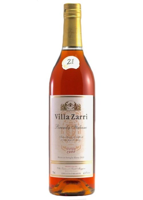 Villa Zarri Brandy Italiano 21 Year Old 500ml amber glass bottle with gold foil neck and cream label