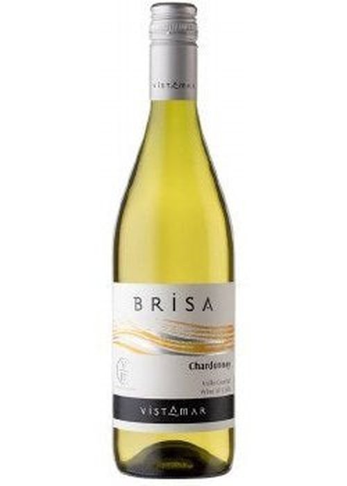 Vistamar Brisa Chardonnay white wine bottle with pale yellow liquid and wave design label