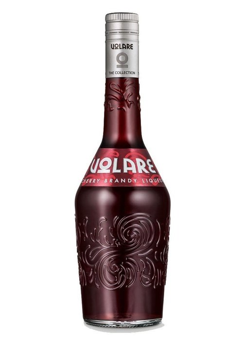 Volare Cherry Brandy Liqueur 700ml dark red glass bottle with embossed floral patterns and silver neck label