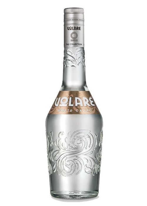Volare Creme de Cacao White 700ml clear liqueur bottle with ornate glass and silver cap