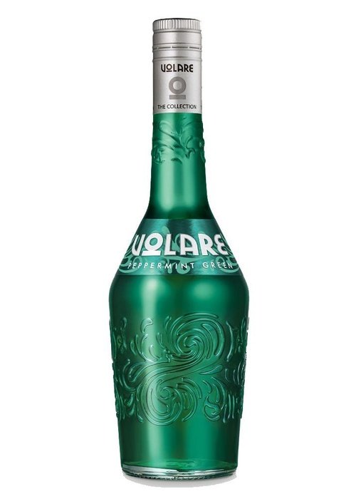Volare Peppermint Green 700ml liqueur bottle with embossed floral design and silver foil cap