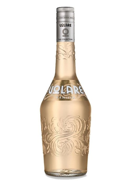 Volare Vanilla 700ml liqueur bottle with embossed floral glass and silver foil cap