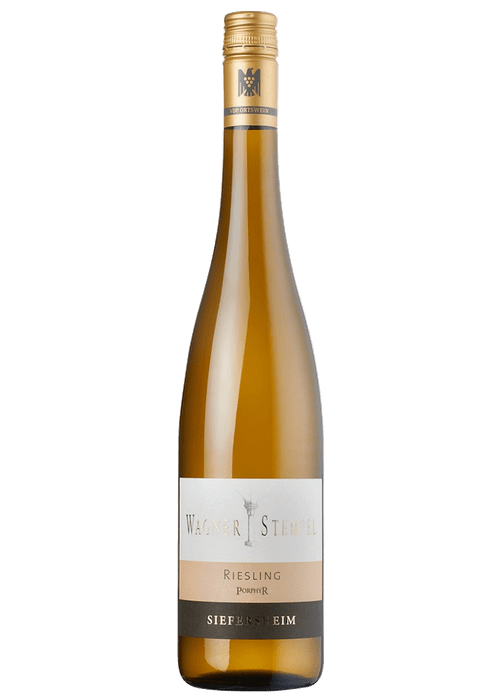 Wagner Stempel Riesling Vom Porphyr white wine bottle with gold foil and beige label