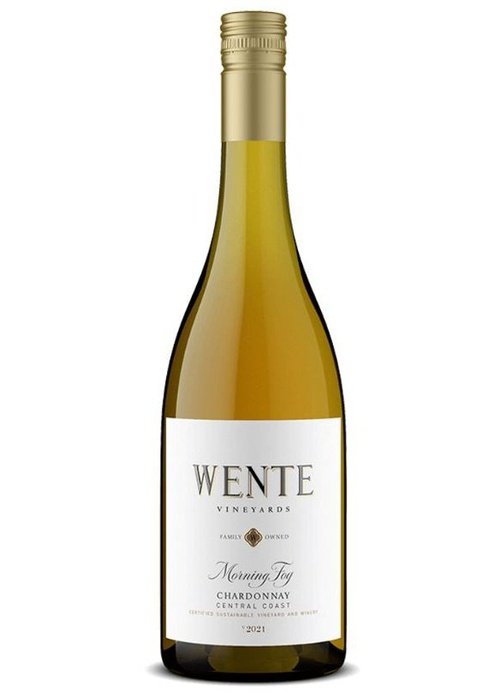 Wente Morning Fog Chardonnay 2021 white wine bottle with gold foil and white label