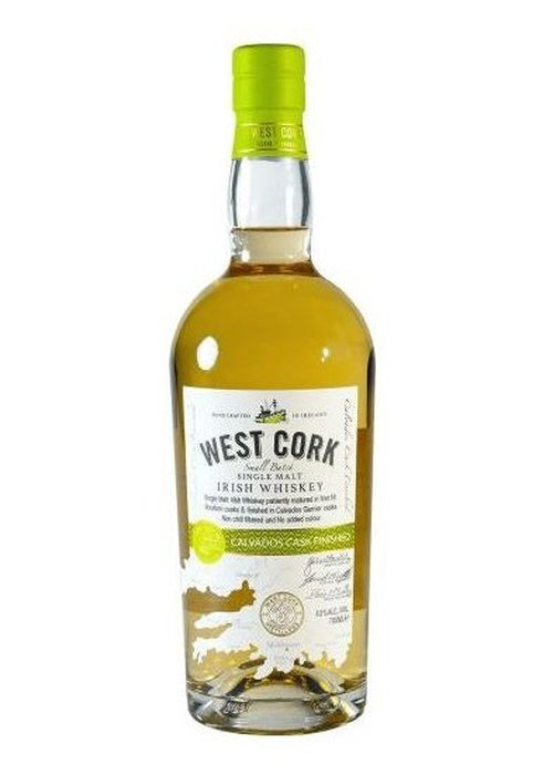 West Cork Calvados Cask Single Malt Irish Whiskey 700ml bottle with lime-green cap and white label