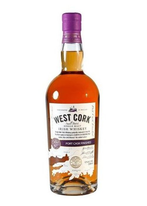 West Cork Port Cask Single Malt Irish Whiskey 700ml bottle with purple cap and Ireland map label