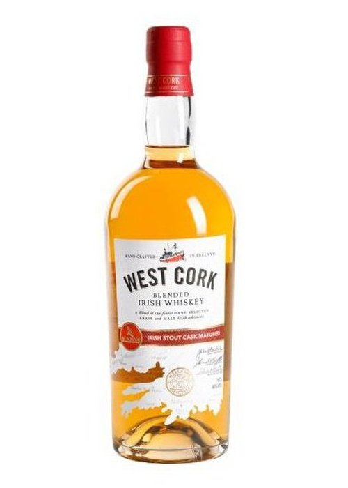West Cork Stout Cask Blended Irish Whiskey bottle with red cap and label