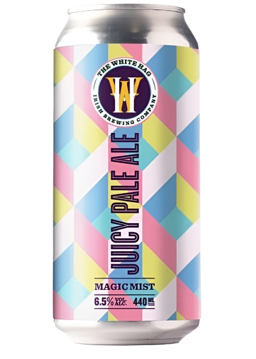 White Hag Magic Mist Juicy Pale Ale 440ml can with pastel diamond pattern and tropical notes