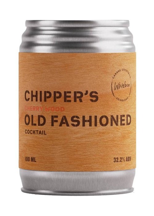 Whitebox Chippers Cherry Wood Old Fashioned 100ml canned cocktail with wood-textured label