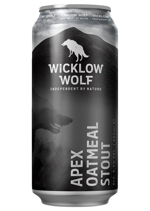 Wicklow Wolf Apex Oatmeal Stout 440ml can with wolf mountain label
