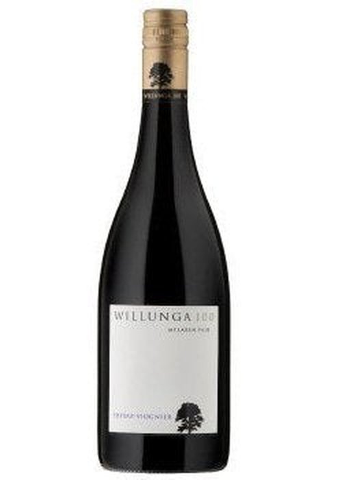 Willunga 100 Shiraz Viognier wine bottle with gold foil and black tree label