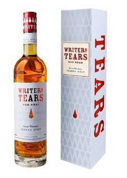 Writers Tears Red Head 700ml Irish single malt whisky bottle with red cap and label beside white box